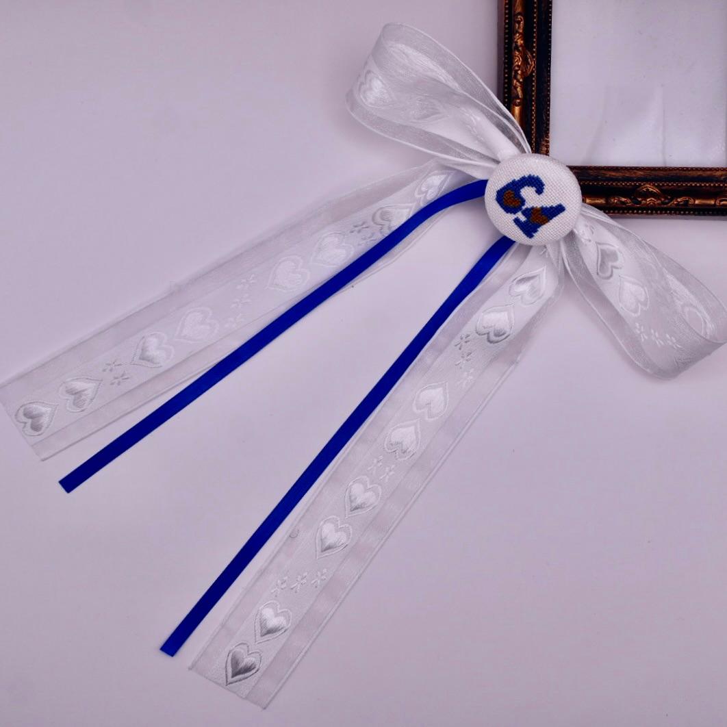 【番号オーダー可能】北海道日本ハムファイターズ風カラー　くるみボタンのヘアリボン　クロスステッチ刺繍 | 3枚目